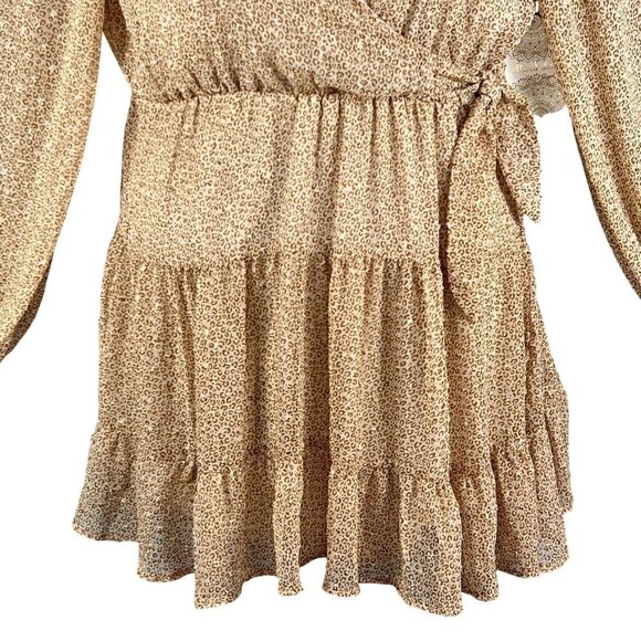 Altard State NWT Womens M Animal Print Ruffle Sheer Tiered Faux Wrap Dress Boho - Picture 5 of 16